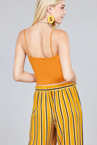 Ladies fashion straight neck crop double layer cami top