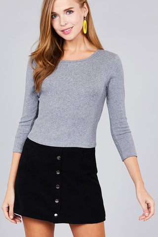 Ladies fashion 3/4 sleeve boat neck rib cotton spandex knit crop top