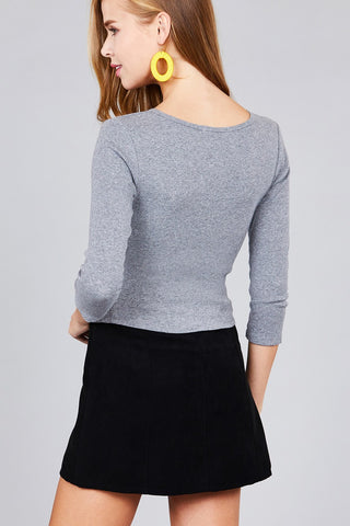 Ladies fashion 3/4 sleeve boat neck rib cotton spandex knit crop top