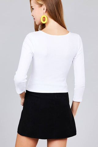 Ladies fashion 3/4 sleeve boat neck rib cotton spandex knit crop top