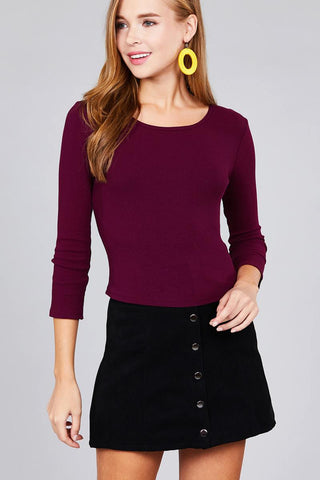 Ladies fashion 3/4 sleeve boat neck rib cotton spandex knit crop top