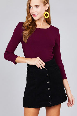 Ladies fashion 3/4 sleeve boat neck rib cotton spandex knit crop top