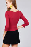 Ladies fashion 3/4 sleeve boat neck rib cotton spandex knit crop top