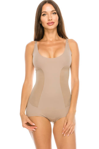Ladies microfiber/mesh shaping bodysuit