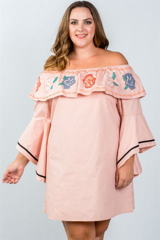 Ladies fashion plus size flounce off the shoulder dress