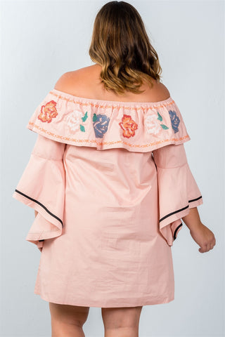 Ladies fashion plus size flounce off the shoulder dress