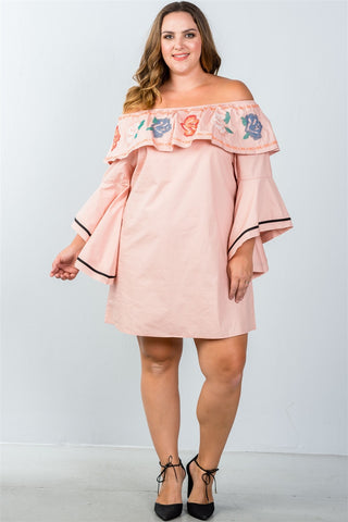 Ladies fashion plus size flounce off the shoulder dress