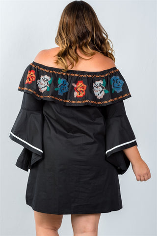 Ladies fashion plus size flounce off the shoulder dress