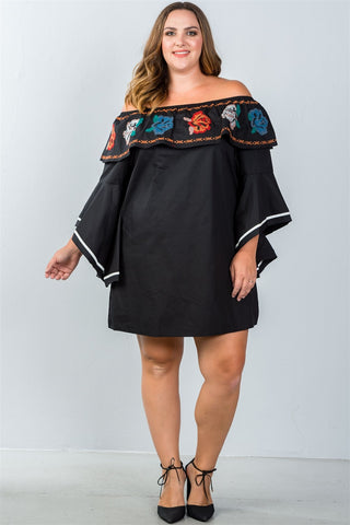 Ladies fashion plus size flounce off the shoulder dress