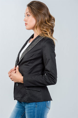 Ladies fashion black studded double-button blazer