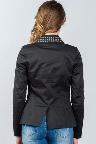 Ladies fashion black studded double-button blazer