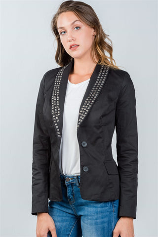 Ladies fashion black studded double-button blazer