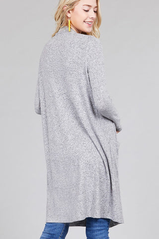 Ladies fashion long sleeve open front w/pocket brushed hacci cardigan