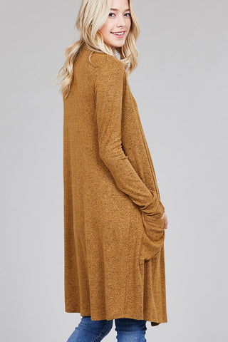 Ladies fashion long sleeve open front w/pocket brushed hacci cardigan