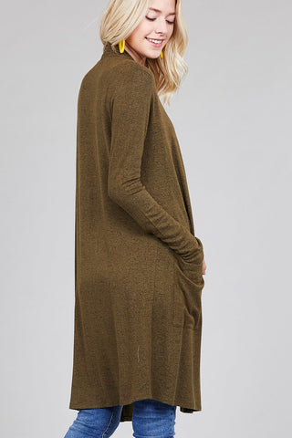 Ladies fashion long sleeve open front w/pocket brushed hacci cardigan