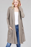 Ladies fashion long sleeve open front w/pocket brushed hacci cardigan