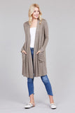 Ladies fashion long sleeve open front w/pocket brushed hacci cardigan