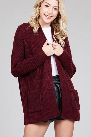 Ladies fashion dolmen sleeve open front surplice back construction sweater cardigan