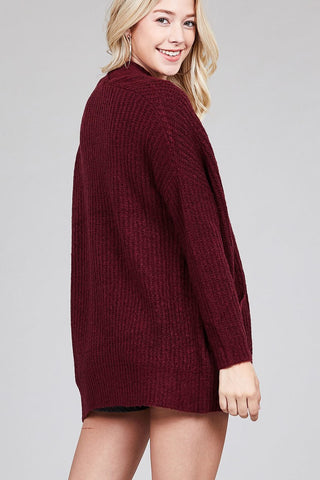 Ladies fashion dolmen sleeve open front surplice back construction sweater cardigan