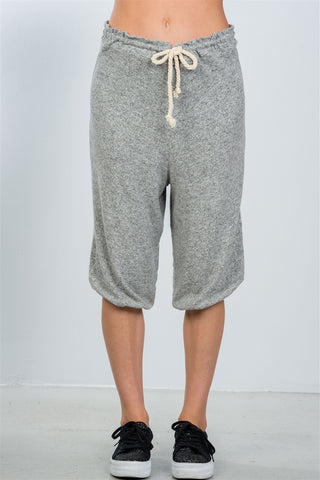 Ladies fashion grey drawstring waist loose capris pants