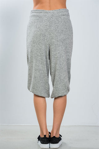 Ladies fashion grey drawstring waist loose capris pants