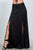 Ladies fashion black button front double split maxi skirt