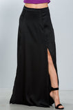 Ladies fashion black button front double split maxi skirt