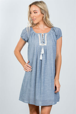 Ladies fashion tassel-tie boho shift dress - merchandiserus2