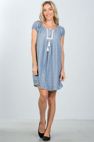 Ladies fashion tassel-tie boho shift dress - merchandiserus2