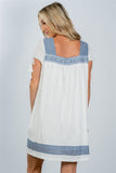 Ladies fashion contrast embroidered tie-sleeve boho mini dress - merchandiserus2