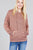 Ladies fashion long sleeve hoodie w/drawstring brushed hacci knit top