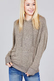 Ladies fashion long sleeve hoodie w/drawstring brushed hacci knit top