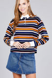 Ladies fashion long sleeve multi striped dty brushed shirts