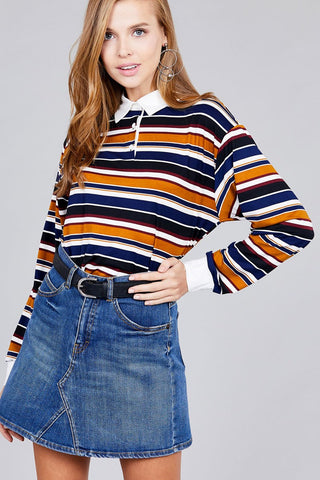 Ladies fashion long sleeve multi striped dty brushed shirts