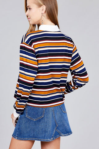 Ladies fashion long sleeve multi striped dty brushed shirts