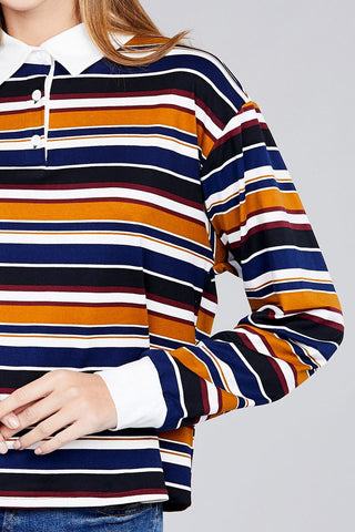 Ladies fashion long sleeve multi striped dty brushed shirts