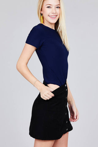 Ladies fashion short sleeve crew neck dty brushed bodysuit