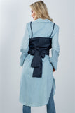 Ladies fashion denim button down bleach-dye corset shirt