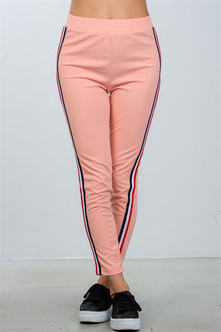 Ladies fashion crop top and matching pants with side contrast stripe