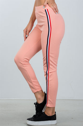 Ladies fashion crop top and matching pants with side contrast stripe