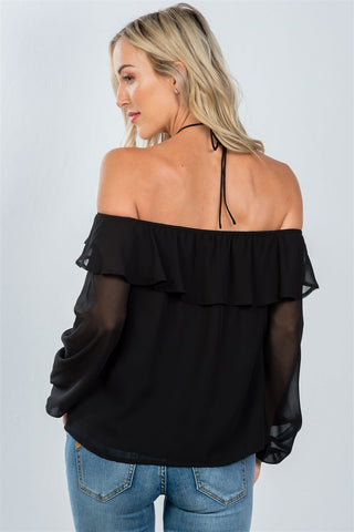 Ladies fashion halter cold shoulder top