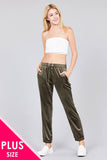 Ladies fashion plus size waist drawstring velvet jogger pants