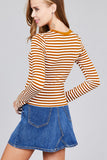 Ladies fashion plus sizelong sleeve crew neck striped dty brushed top