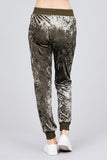 Waist contrast band w/drawstring ice velvet pants