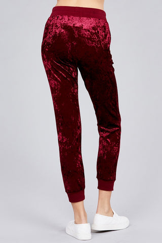 Waist contrast band w/drawstring ice velvet pants