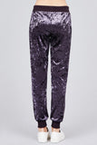 Waist contrast band w/drawstring ice velvet pants