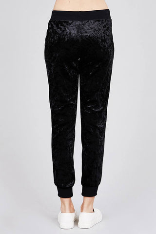 Waist contrast band w/drawstring ice velvet pants