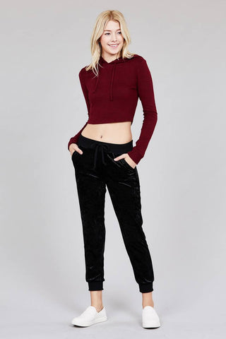 Waist contrast band w/drawstring ice velvet pants