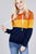 Long sleeve hoodie front kangaroo pocket color block pattern brushed french terry top