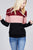 Long sleeve hoodie front kangaroo pocket color block pattern brushed french terry top